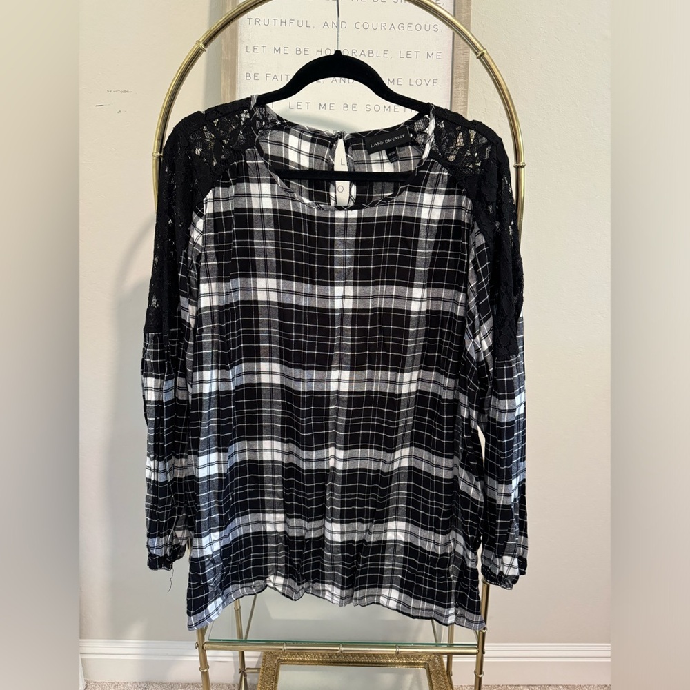 Black and White Flannel with lace Lane Bryant blouse